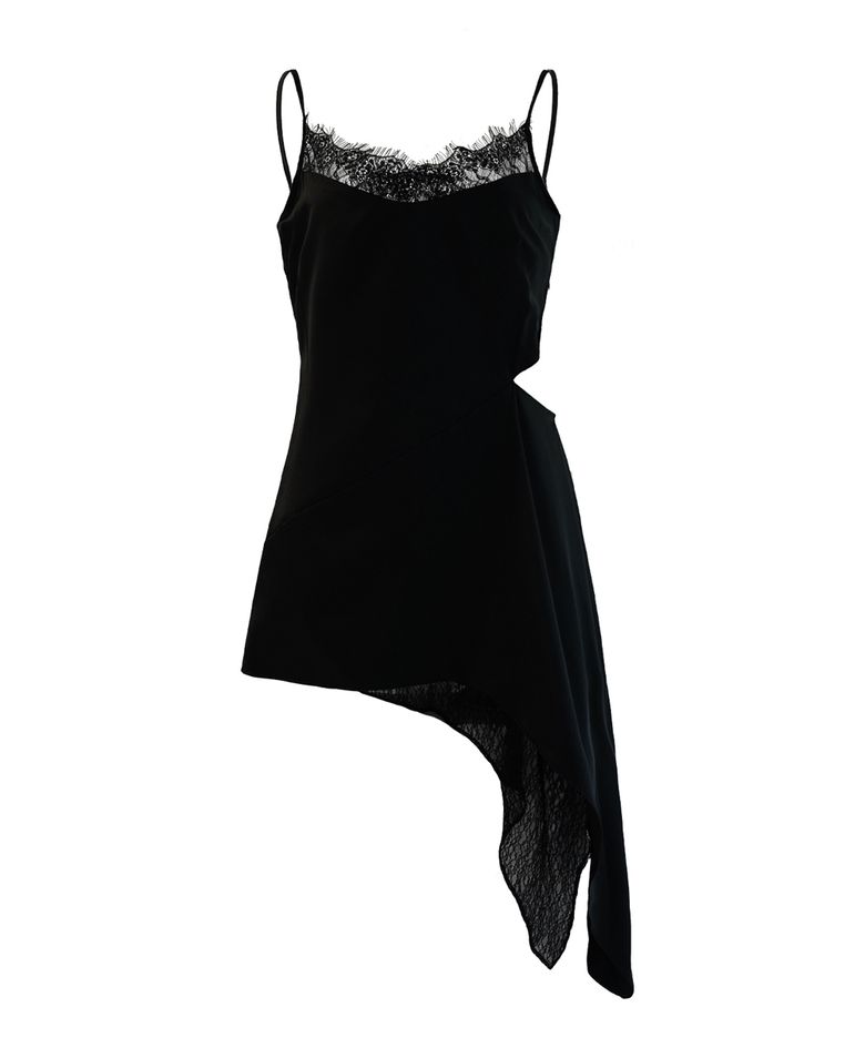SIDE SLIT SATIN DRESS BLACK