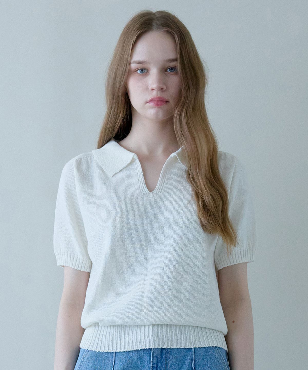 힐리오트(HEALIOTE) HEAL SLIT COLLAR HALF KNIT_IVORY