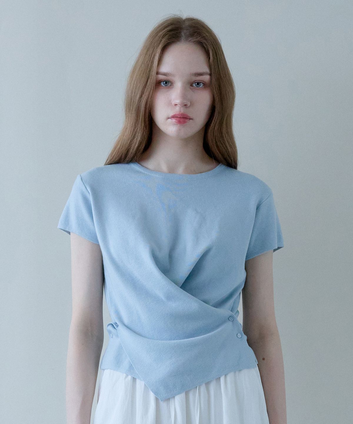힐리오트(HEALIOTE) WRAP BUTTON HALF KNIT_SKYBLUE