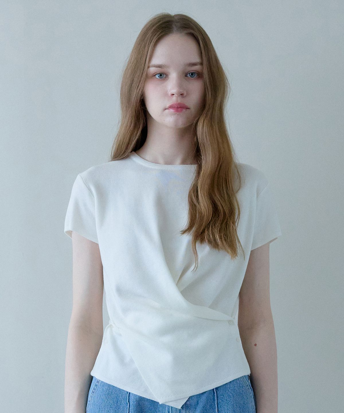 힐리오트(HEALIOTE) WRAP BUTTON HALF KNIT_IVORY