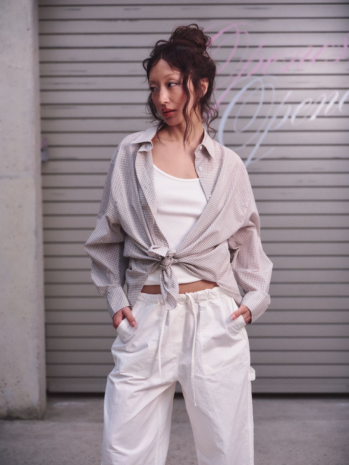 오프니스(OPENESS) Over-Fit Check Shirt - Ivory