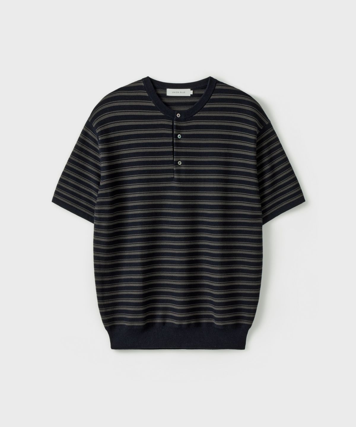 유니온블루(UNION BLUE) RUSTIC STRIPE HENLEY HALF KNIT [GRANITE NAVY]