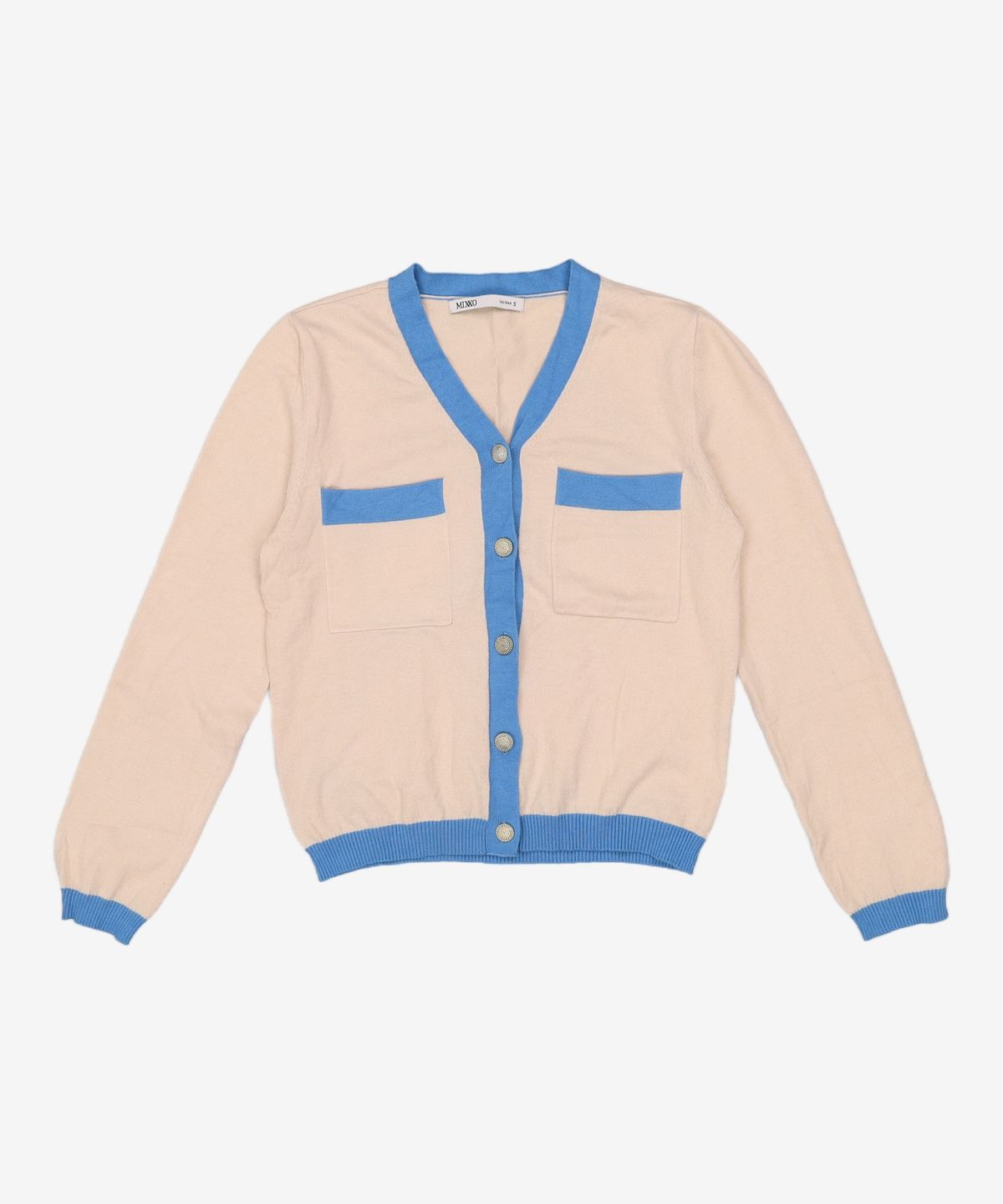 미쏘(MIXXO) V넥 보석단추 배색 가디건 MIWCKAT2QT S