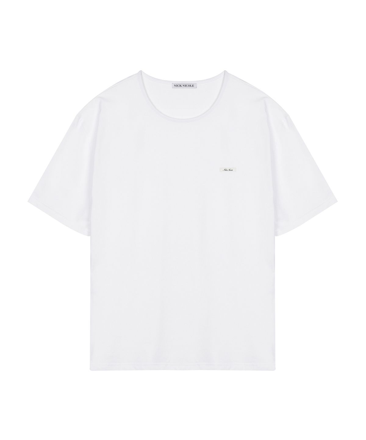 닉앤니콜(NICK&NICOLE) BIO WASHED LEATHER PATCH T-SHIRT_WHITE