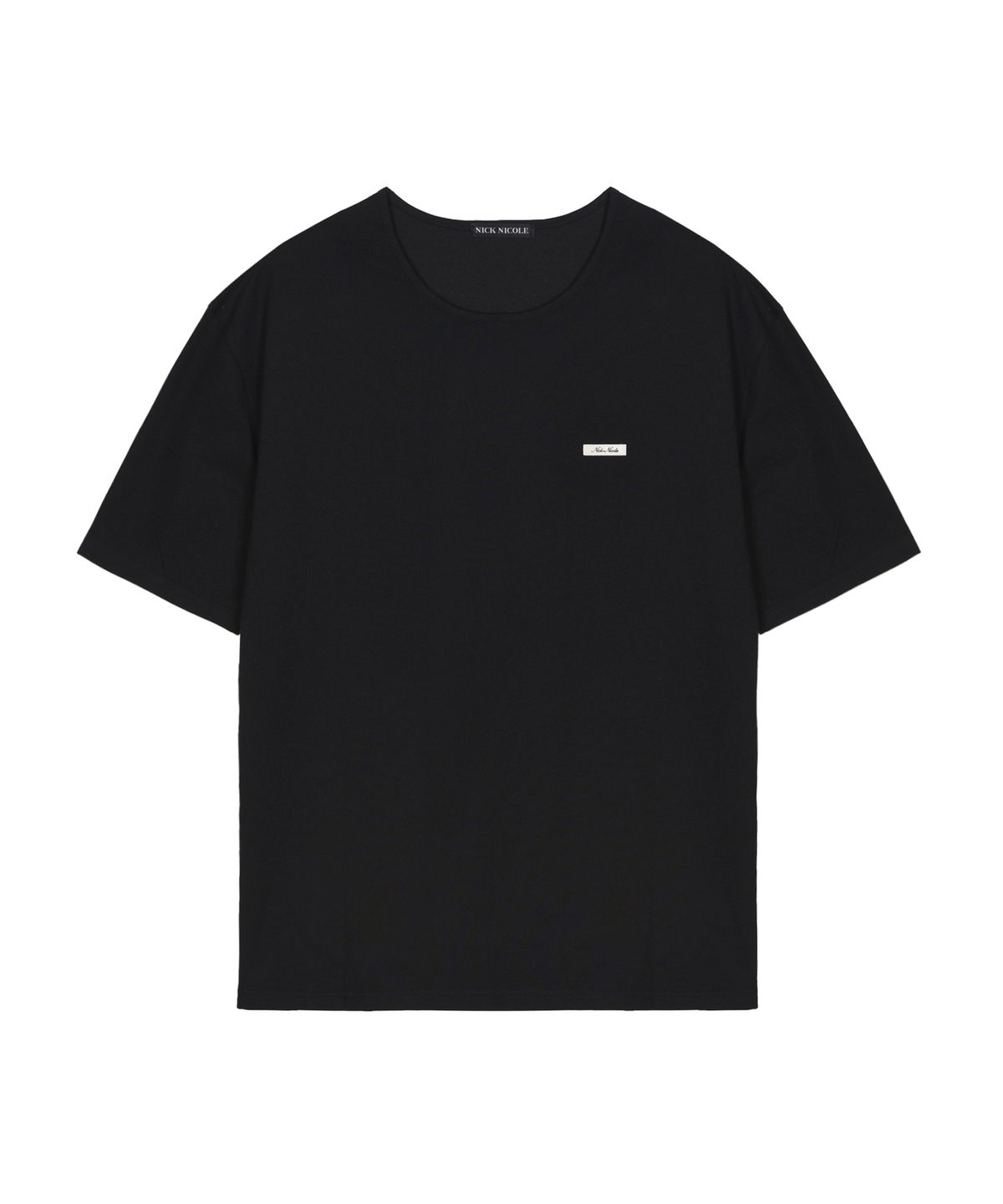 닉앤니콜(NICK&NICOLE) BIO WASHED LEATHER PATCH T-SHIRT_BLACK