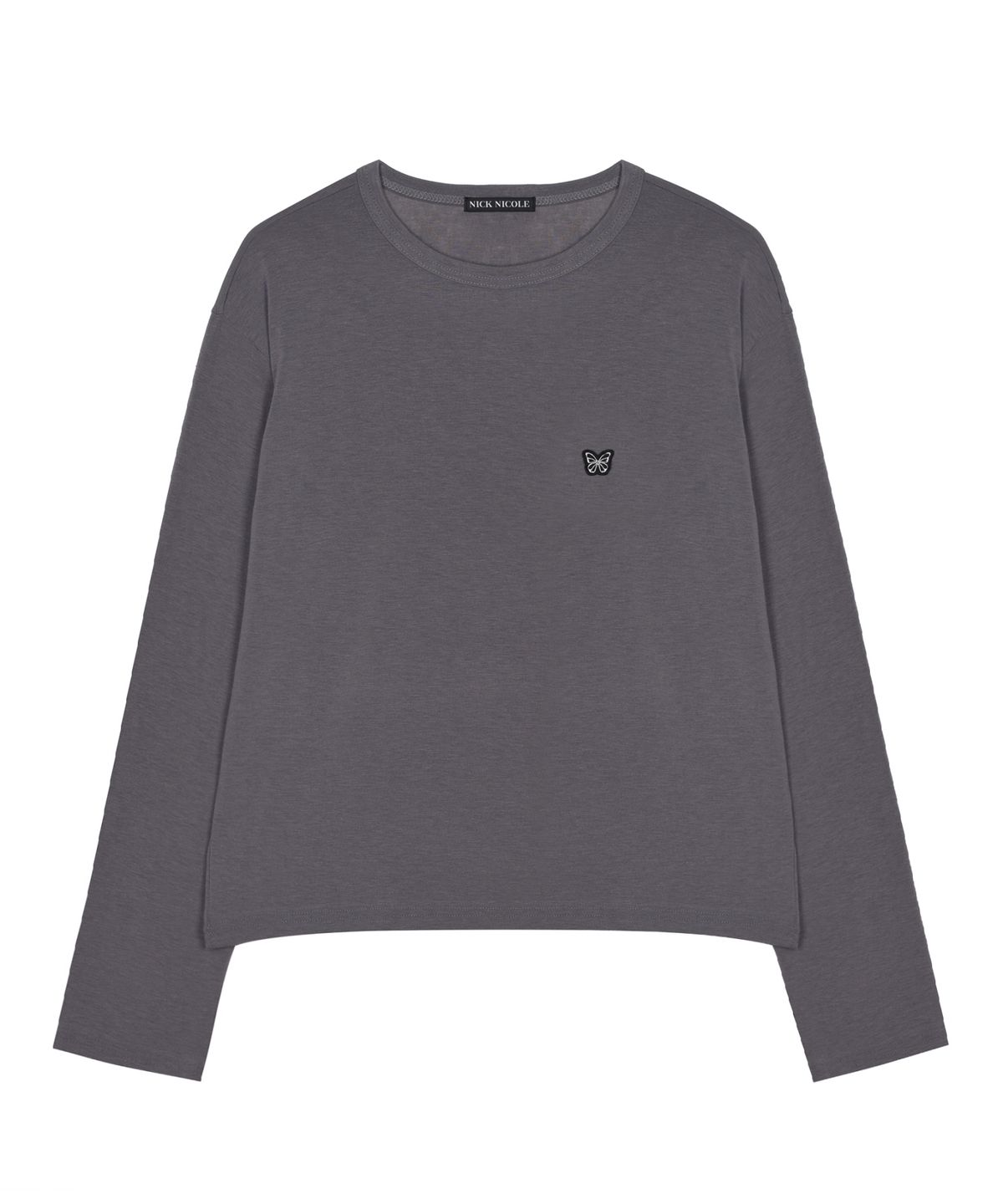 닉앤니콜(NICK&NICOLE) BUTTERFLY LONG SLEEVE T-SHIRT_CHARCOAL