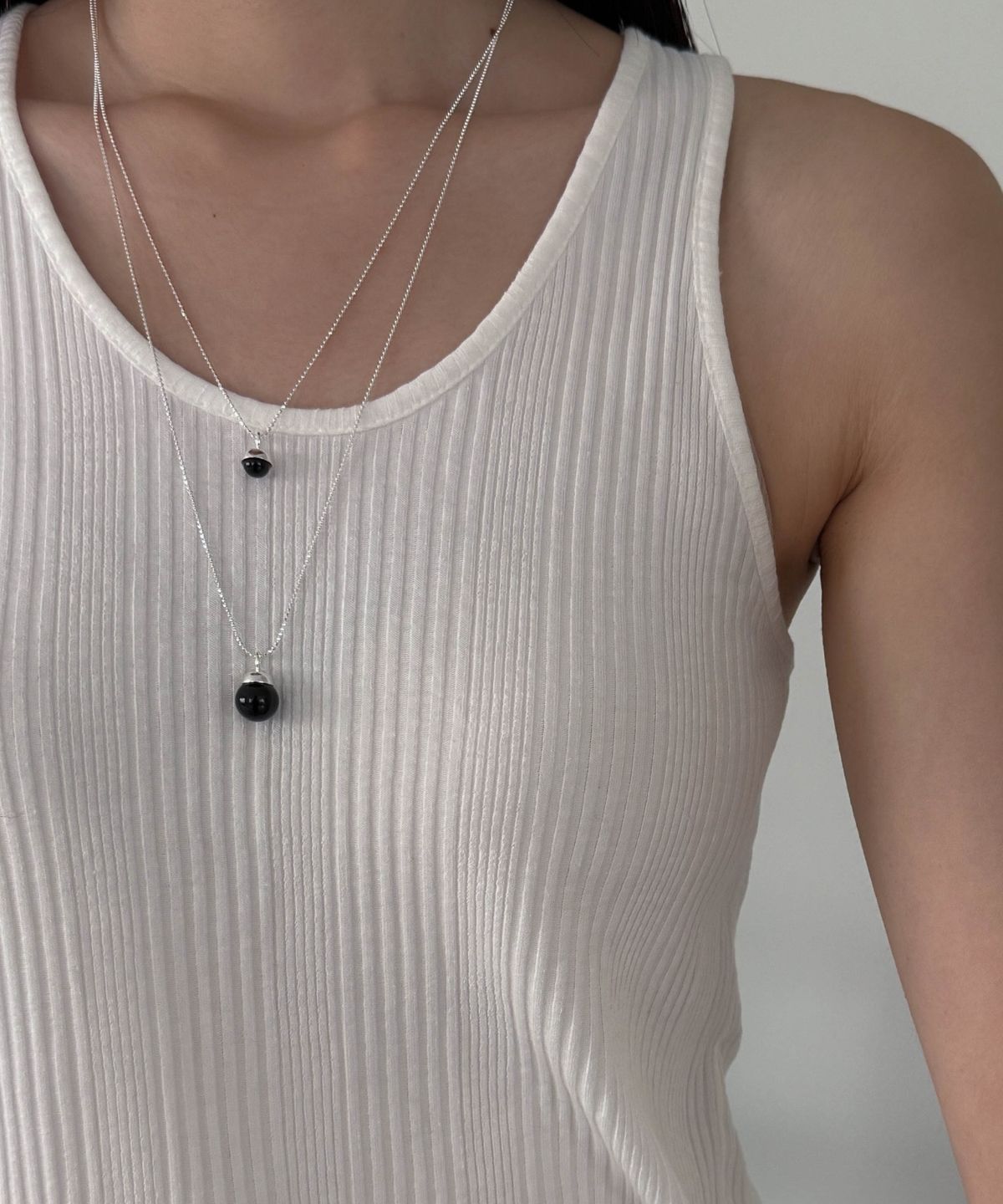 바라두(BARADU) 925 Onyx ball pendant long necklace
