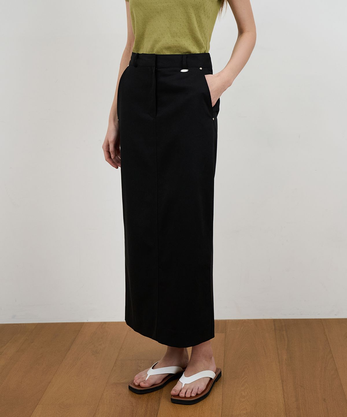 드헤베(DEHEVE) Minimal Cotton Long Skirt [Black]