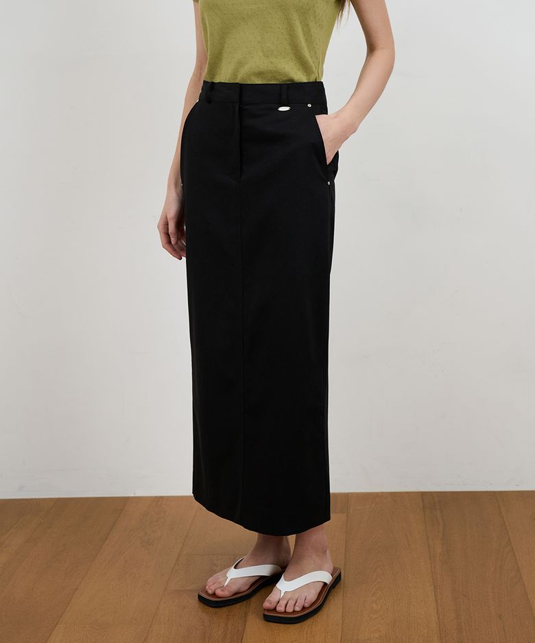 Minimal Cotton Long Skirt [Black]
