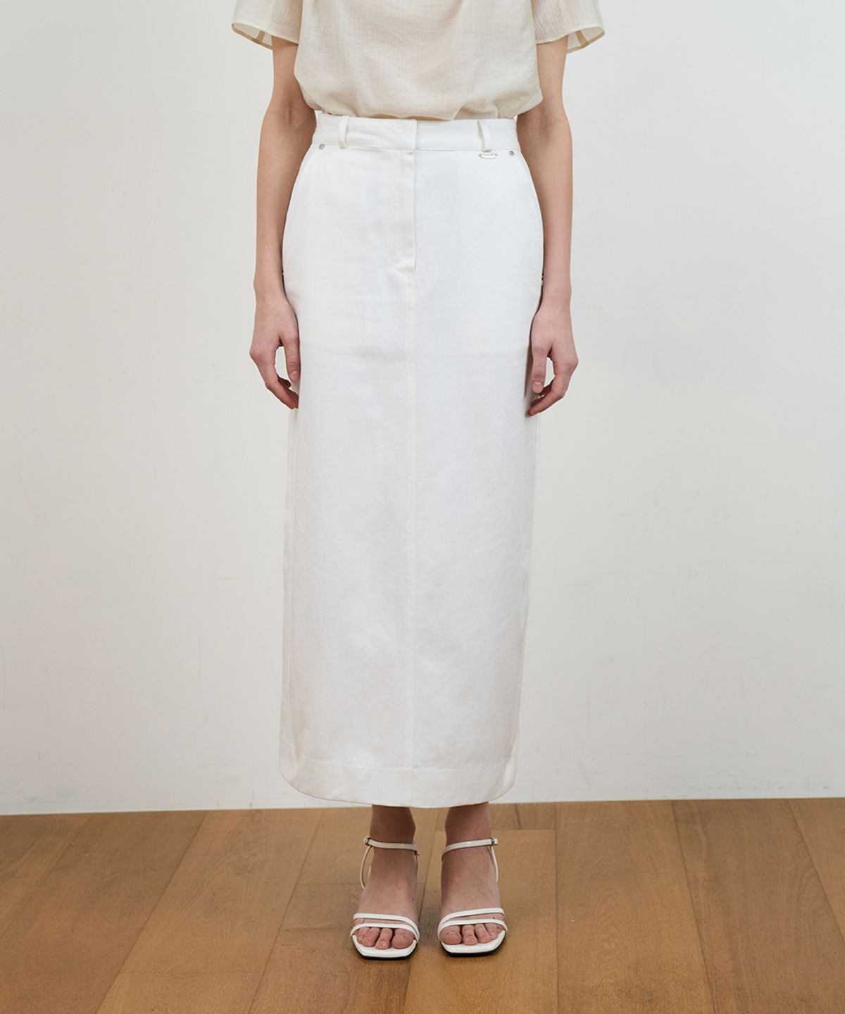 드헤베(DEHEVE) Minimal Cotton Long Skirt [Ivory]