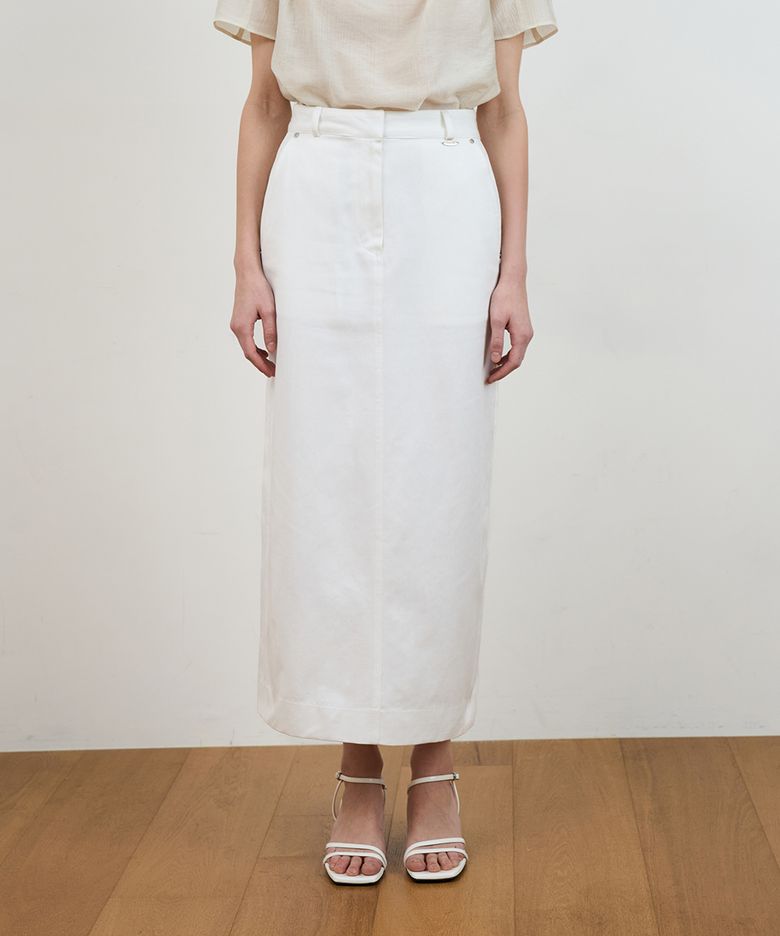 Minimal Cotton Long Skirt [Ivory]