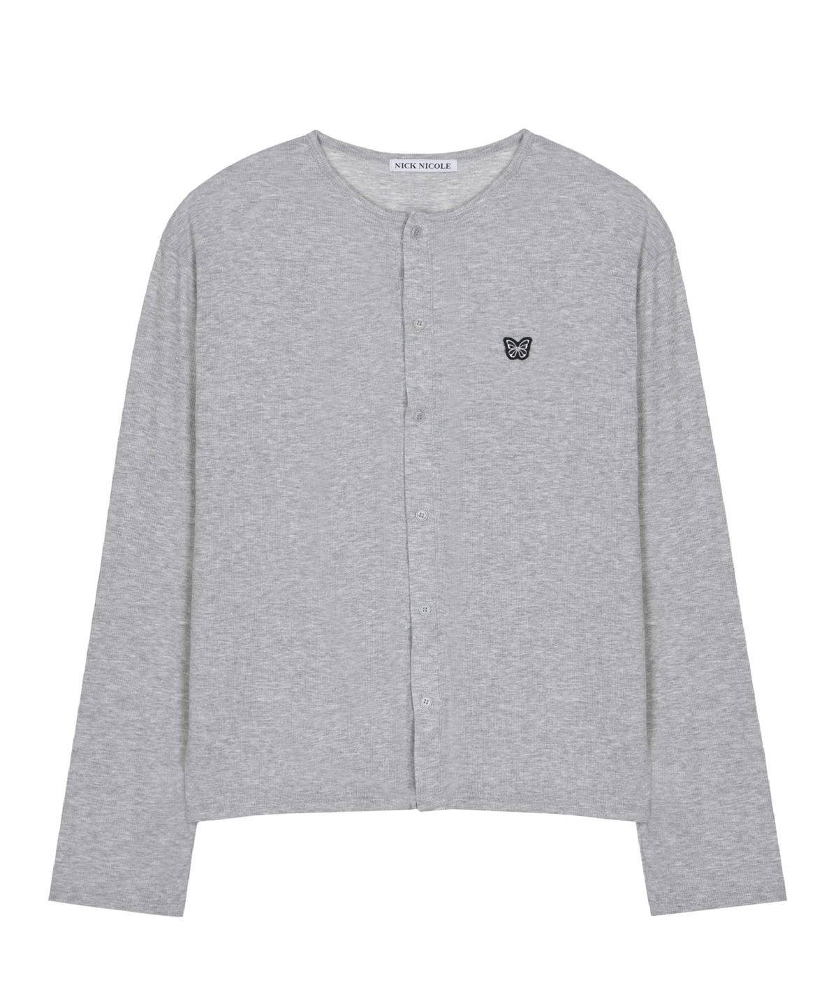 닉앤니콜(NICK&NICOLE) RIBBED BUTTERFLY PATCH CARDIGAN_GRAY