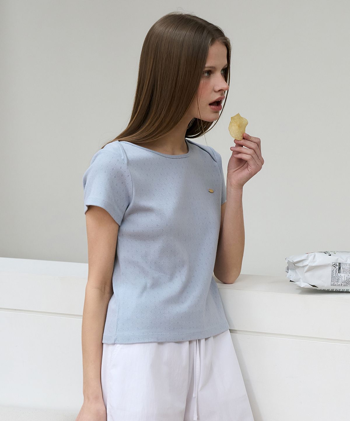 드헤베(DEHEVE) Punching Boat Neck T-shirt [Sky Blue]