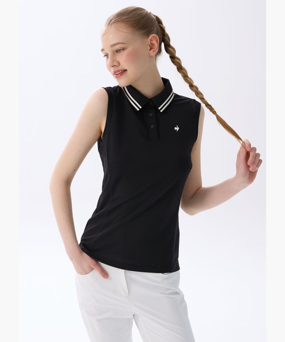 르꼬끄 골프(LECOQ GOLF) 여성 에센셜 소프트 터치 슬리브리스 _BLCK GR222LSL51