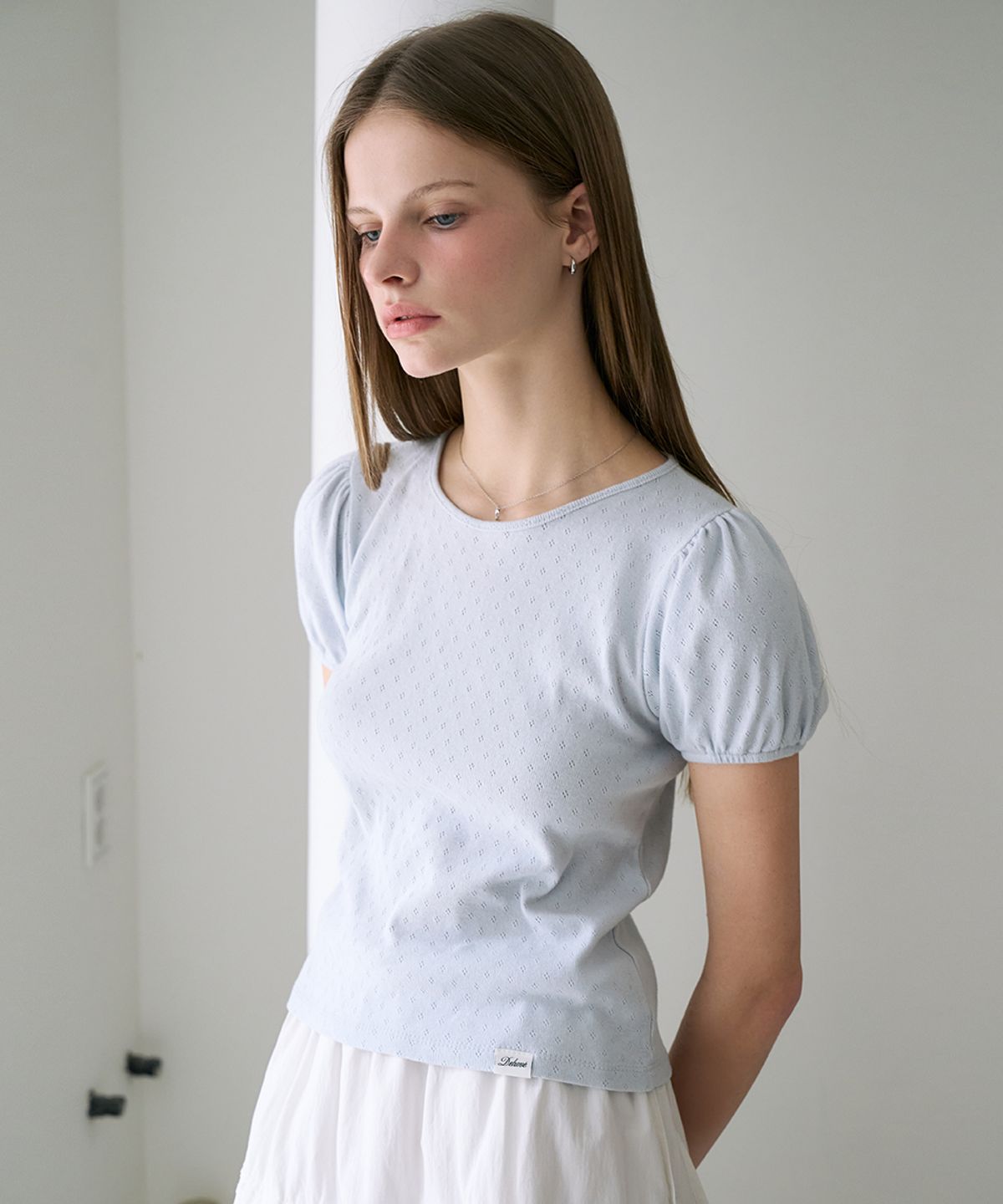 드헤베(DEHEVE) Label Point Puff T-shirt [Sky Blue]