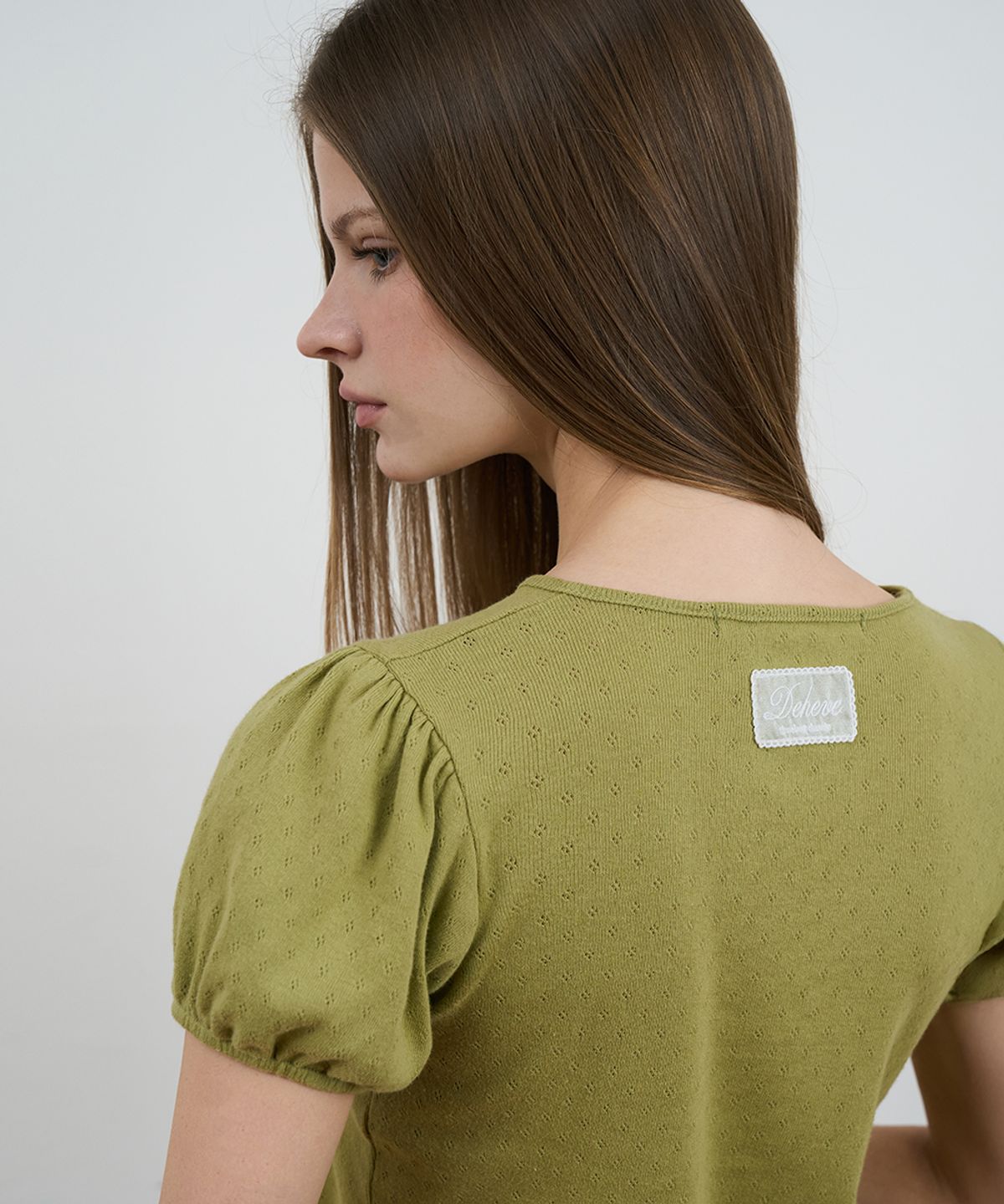 드헤베(DEHEVE) Label Point Puff T-shirt [Olive]