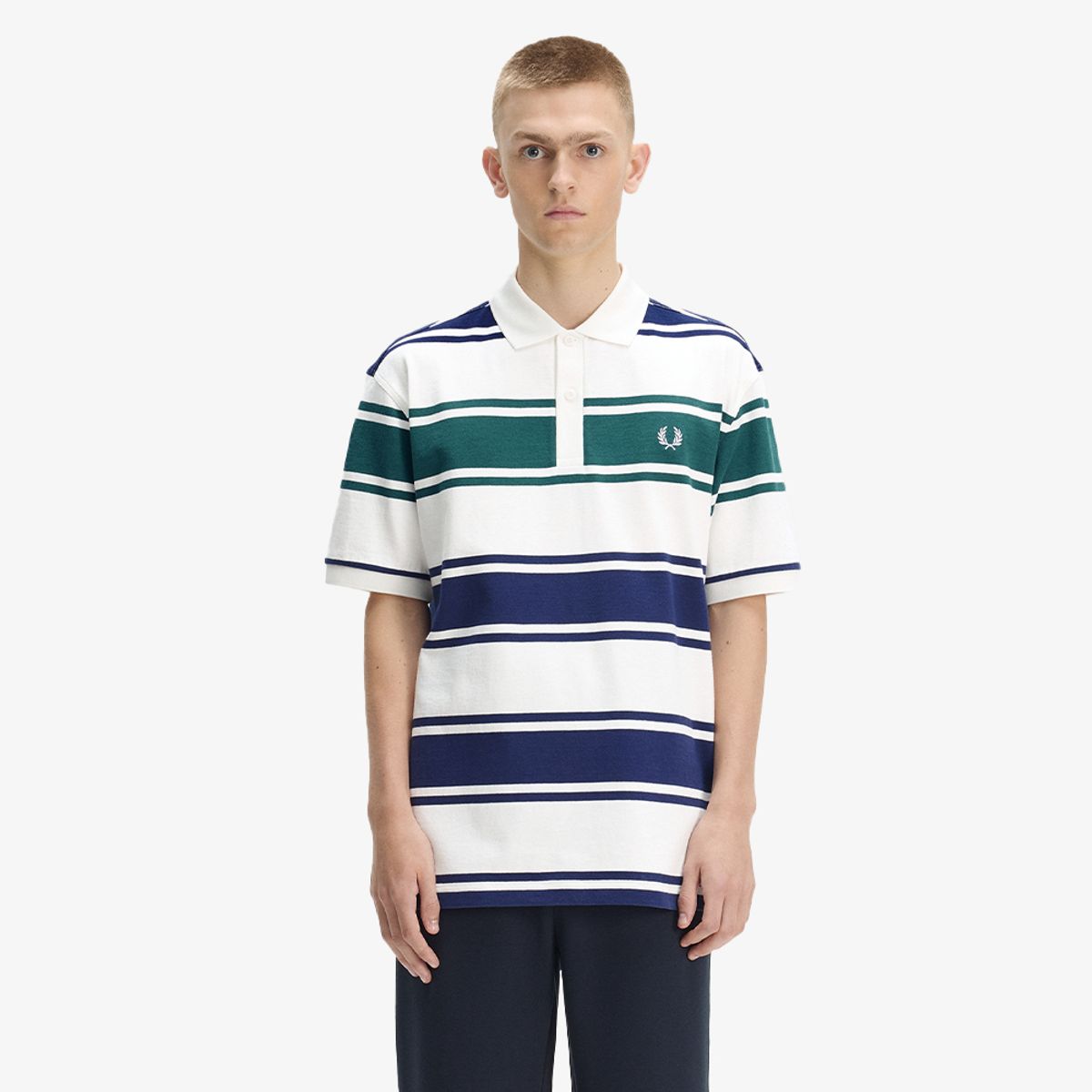 프레드페리(FRED PERRY) [Sport] 릴렉스드 스트라이프 폴로 셔츠 - 스노우 화이트 AFPM2612466-129