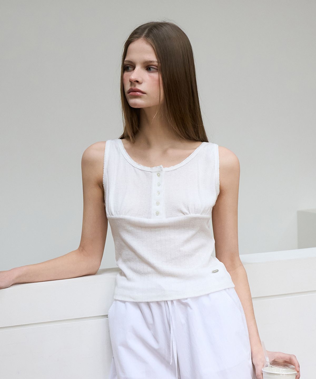 드헤베(DEHEVE) Lace Button Sleeveless [Ivory]