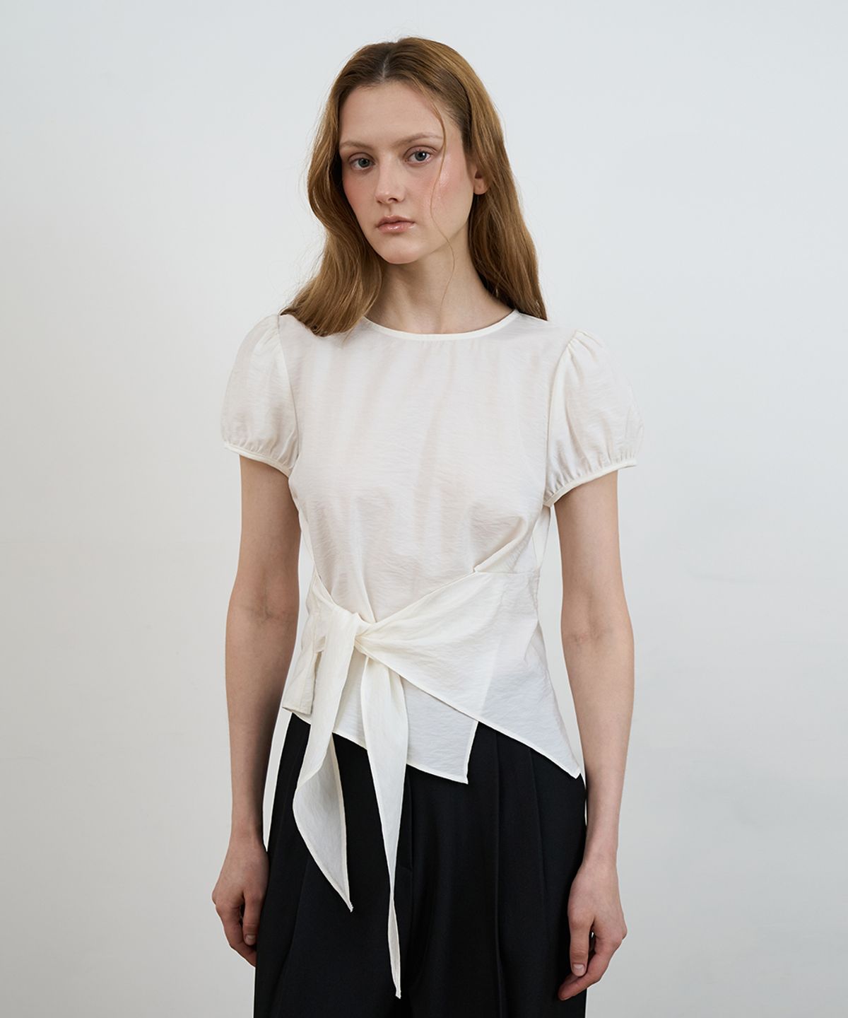 드헤베(DEHEVE) Wrap Drape Blouse [Ivory]