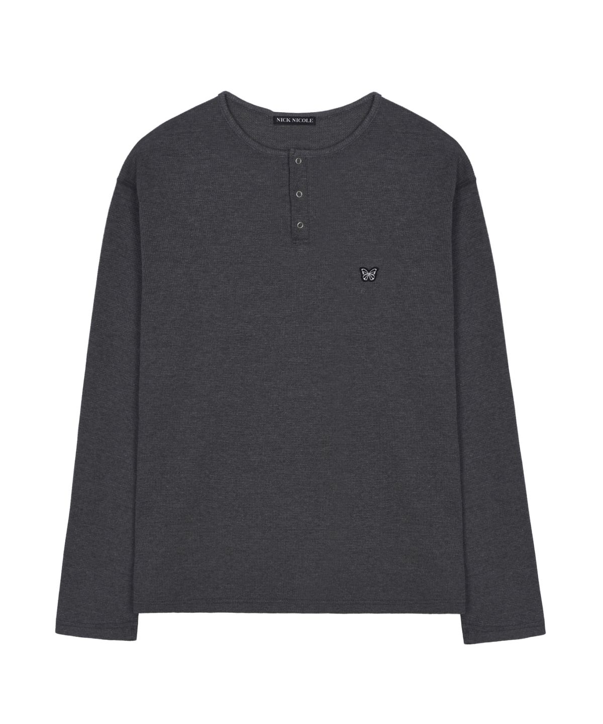 닉앤니콜(NICK&NICOLE) SNAP HENLEY NECK T-SHIRT_CHARCOAL