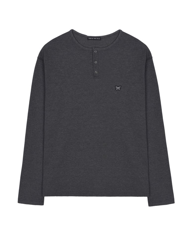SNAP HENLEY NECK T-SHIRT_CHARCOAL