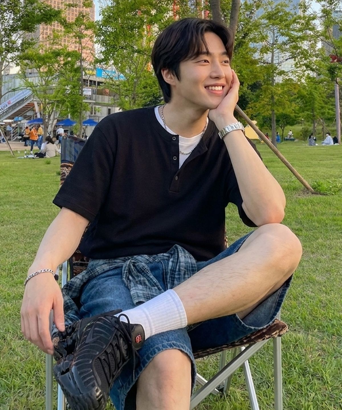 굿라이프웍스(GLW) [unisex] 버튼 헨리넥 반팔 티셔츠 블랙