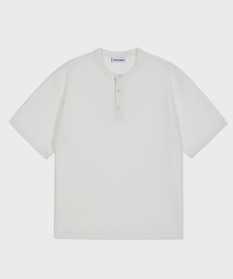 [unisex] 버튼 헨리넥 반팔 티셔츠 아이보리