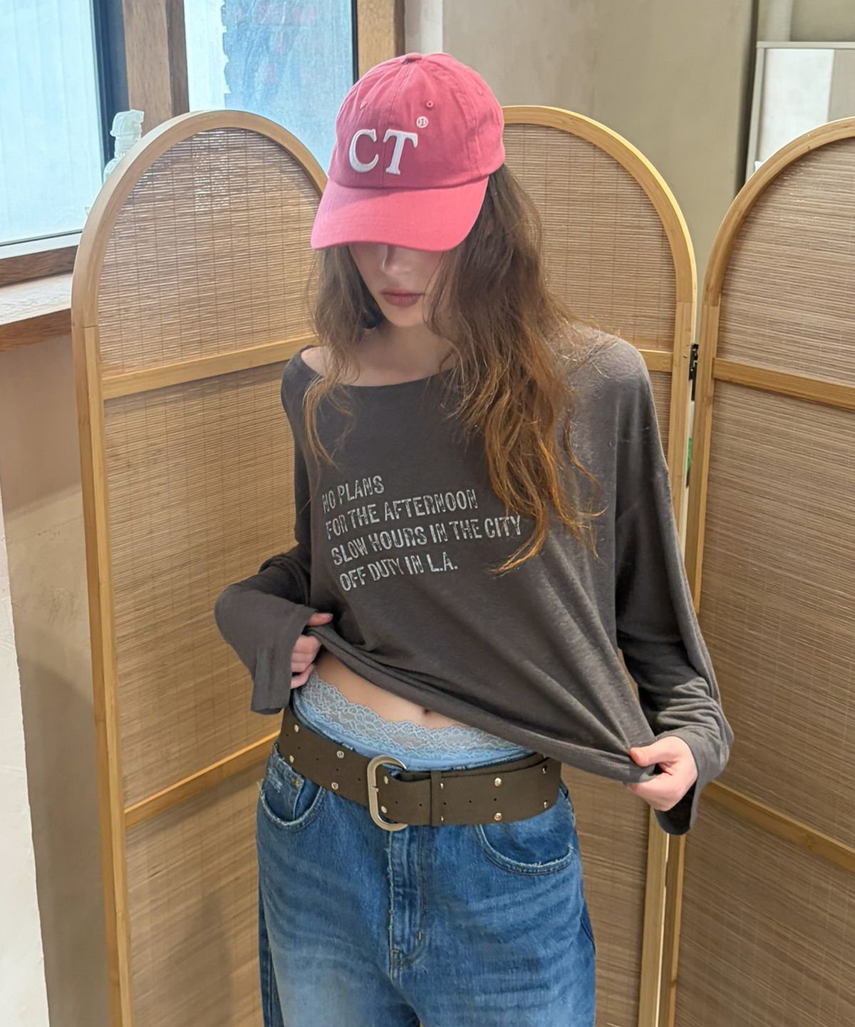 씨타(CITTA) Linen Blend Graphic Long Sleeve _CTT3026(Charcoal)