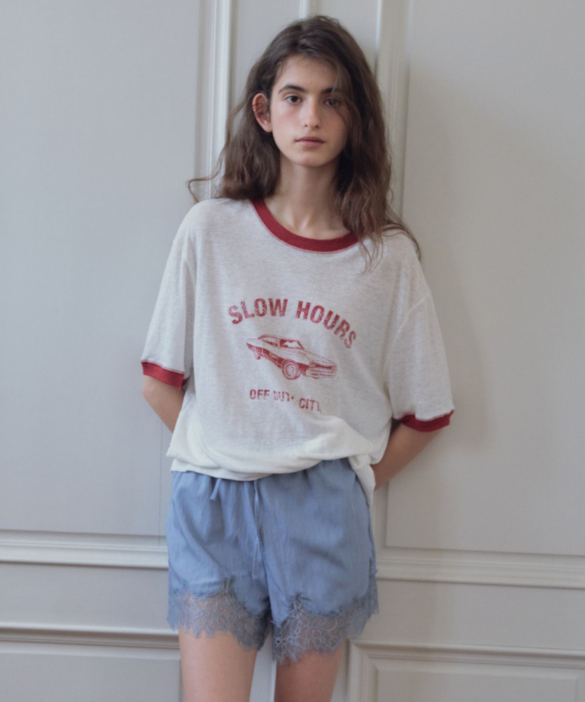 씨타(CITTA) Linen Blend Graphic Loose Fit Ringer T-shirt_CTT3027(Ivory)