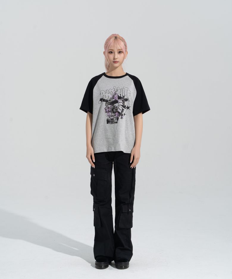 [PHASE_4] CRASHED MEDIA RAGLAN SHORTSLEEVES _MELANGE / 8802026-ST18