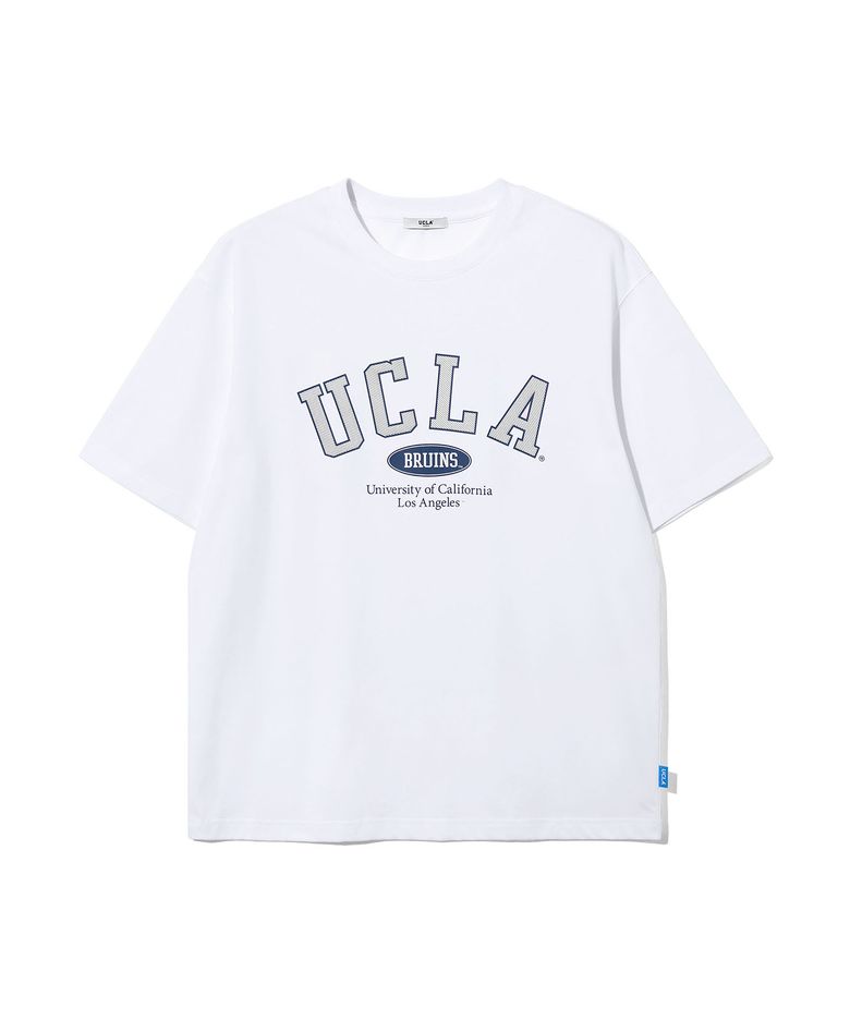 남녀공용 UCLA 스트라이프 아치 로고 티셔츠[WHITE](UC6STA3)