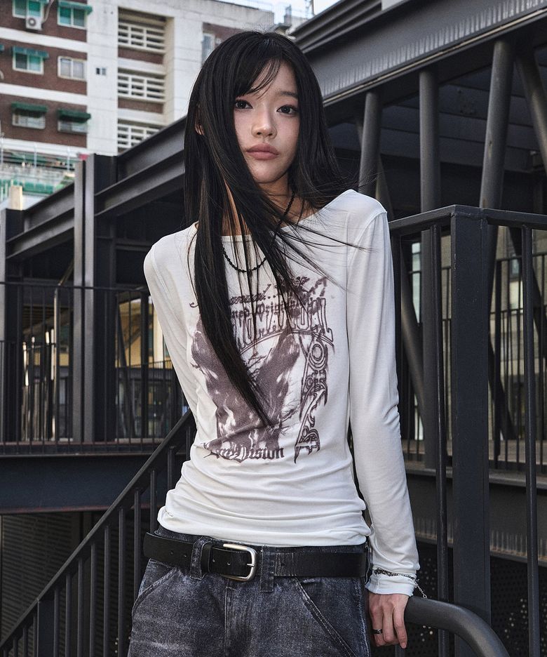 RAW SKETCHED LONG SLEEVE TEE - WHITE