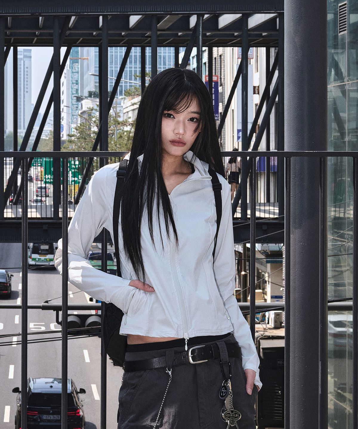 노매뉴얼(NOMANUAL) STRETCH HOODED JACKET - LIGHT GRAY