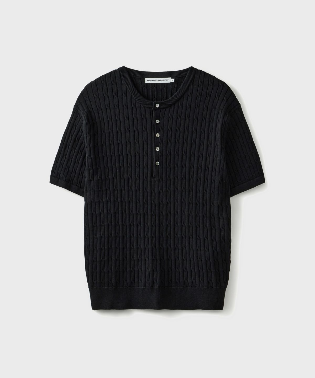 브랜디드(BRANDED) CABANA CABLE HENLEY NECK HALF KNIT [BLACK]
