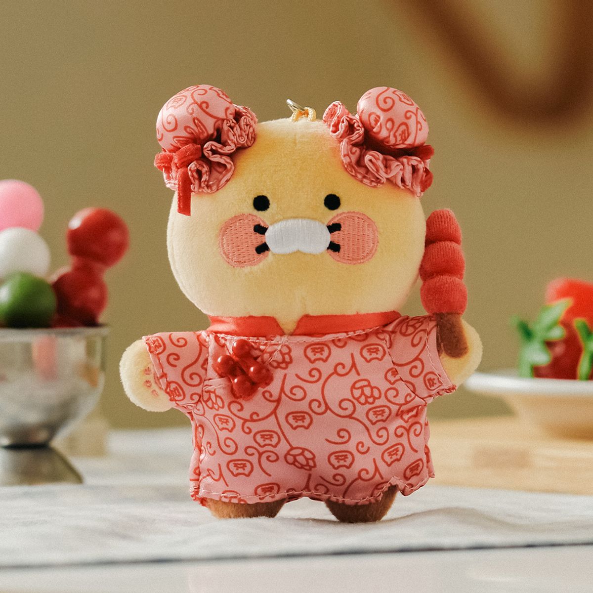 카카오프렌즈(KAKAO FRIENDS) 춘식이월드투어 중국 치파오 키링인형_춘식이