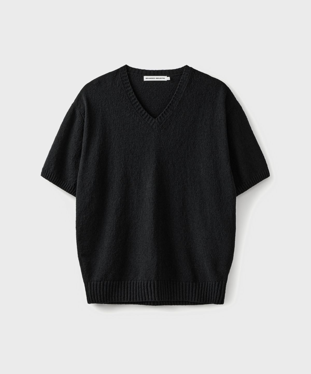 브랜디드(BRANDED) TERRY BOUCLE V-NECK HALF KNIT [BLACK]