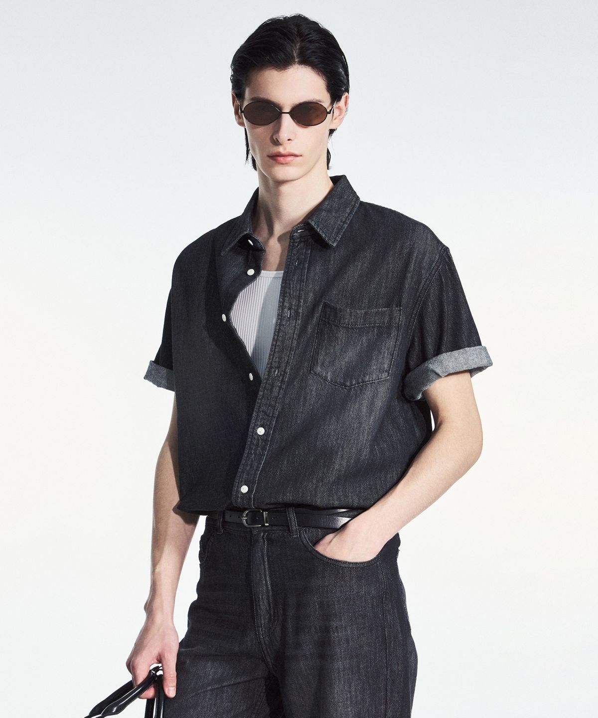 티엔지티(TNGT) Summer Denim Shirt  (Washed Grey) TNSH6E203G2