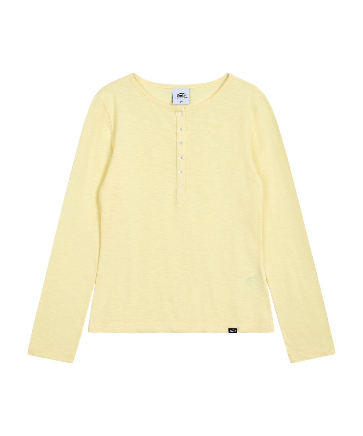 이미스(EMIS) (W) SUMMER SLUB HENLEY NECK T-SHIRT-YELLOW