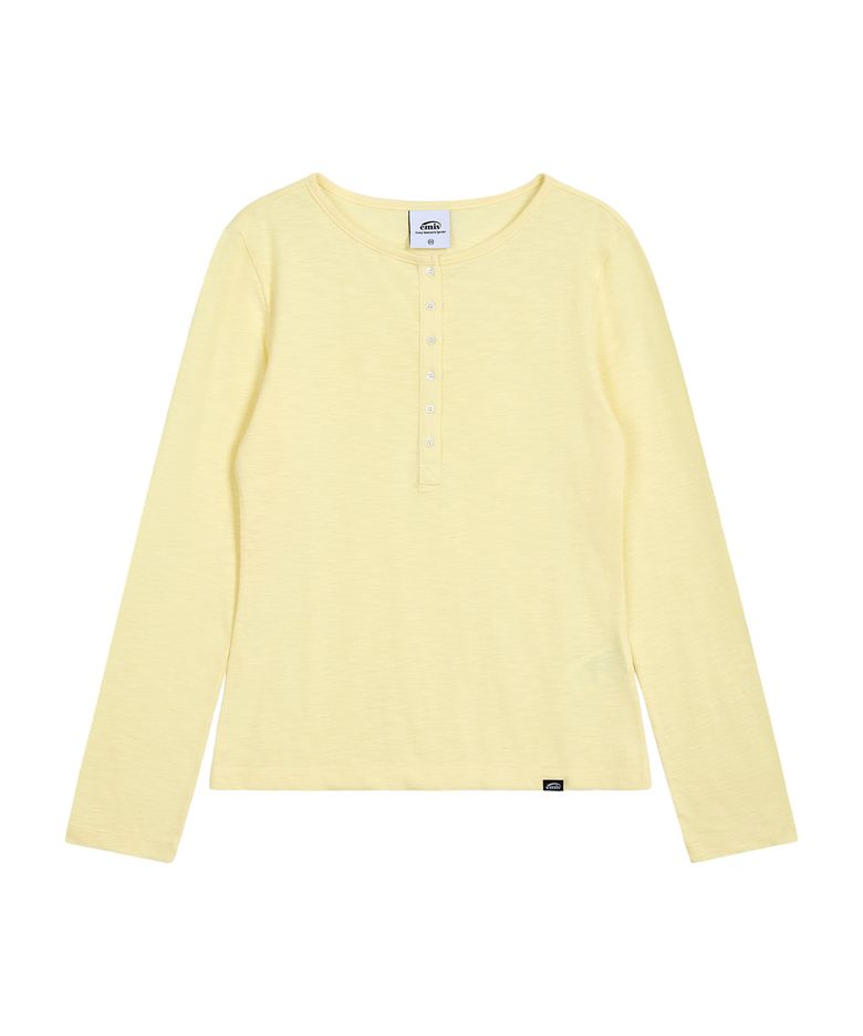 (W) SUMMER SLUB HENLEY NECK T-SHIRT-YELLOW