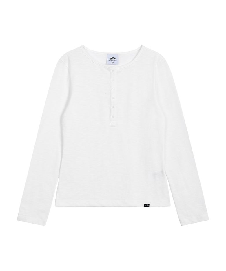 (W) SUMMER SLUB HENLEY NECK T-SHIRT-IVORY