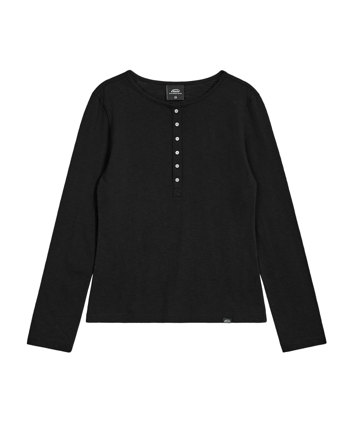이미스(EMIS) (W) SUMMER SLUB HENLEY NECK T-SHIRT-BLACK