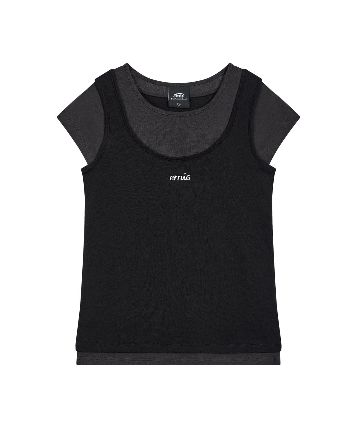 이미스(EMIS) (W) LAYERED-LIKE T-SHIRT-BLACK