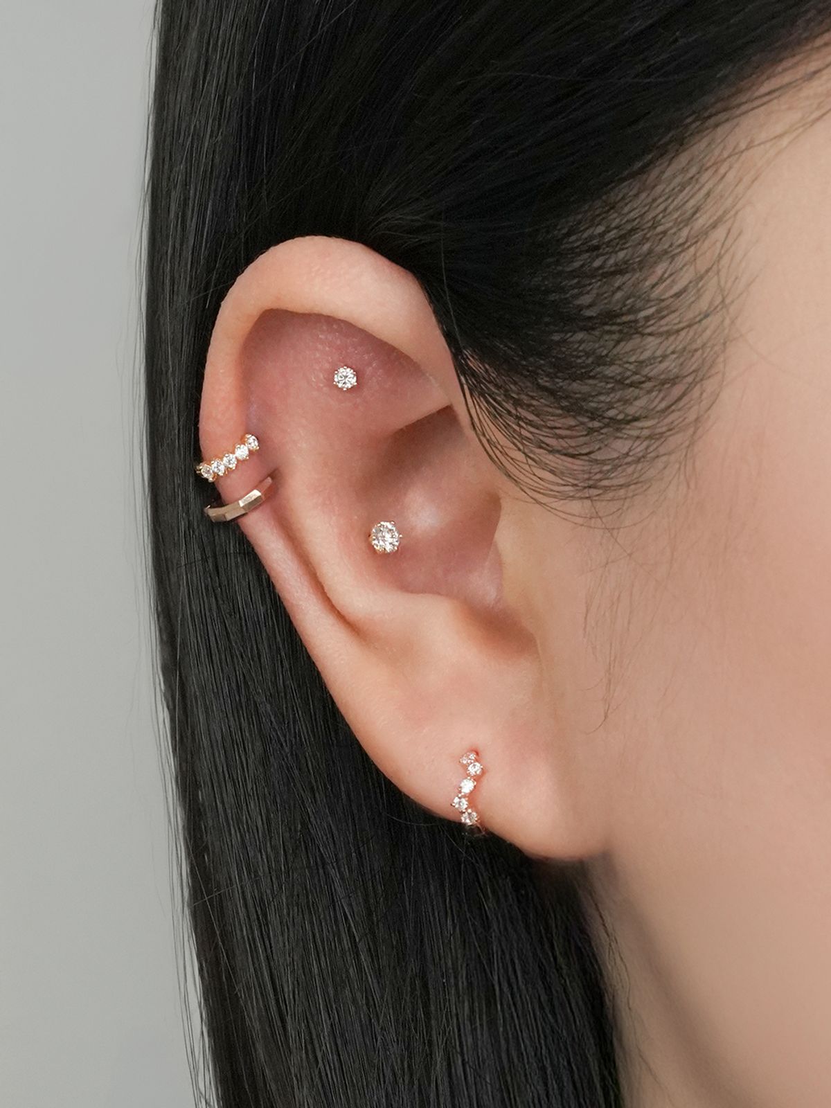 미니멀피어싱(MINIMALPIERCING) 14K 미니 레이어드 원터치 링 피어싱 귀걸이