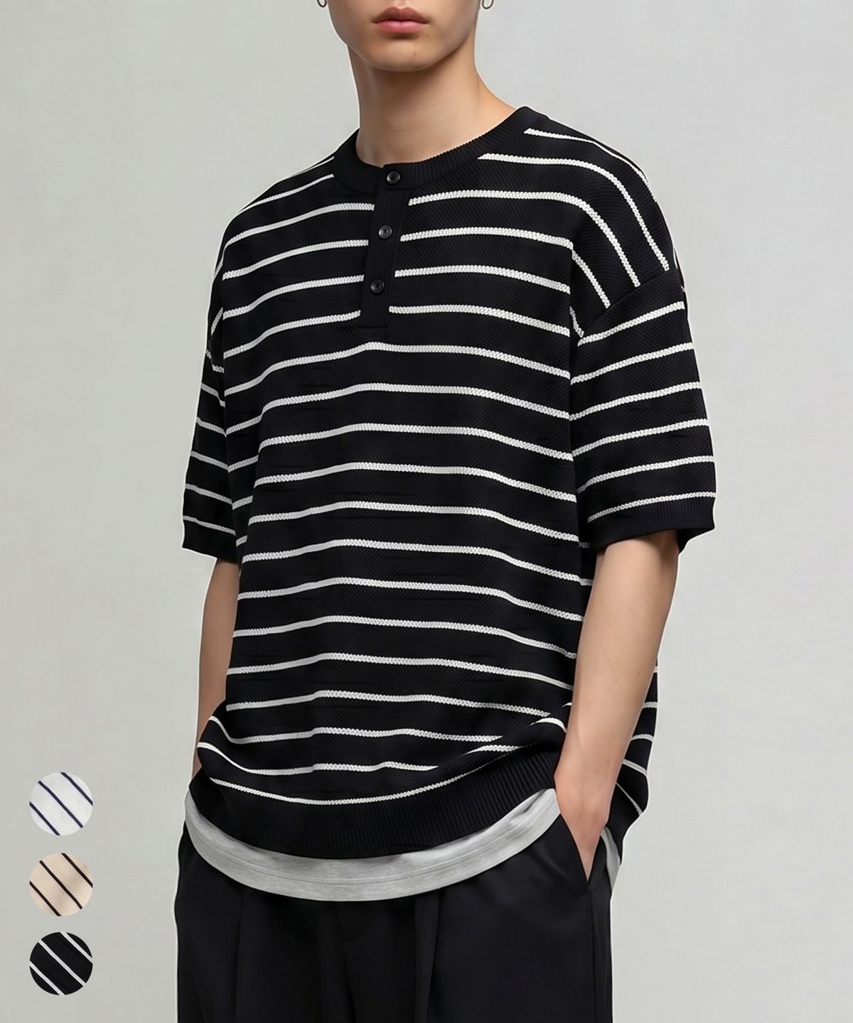 베리베인(VERYVAIN) MARINE STRIPE HENLEY KNIT - 3 COLOR