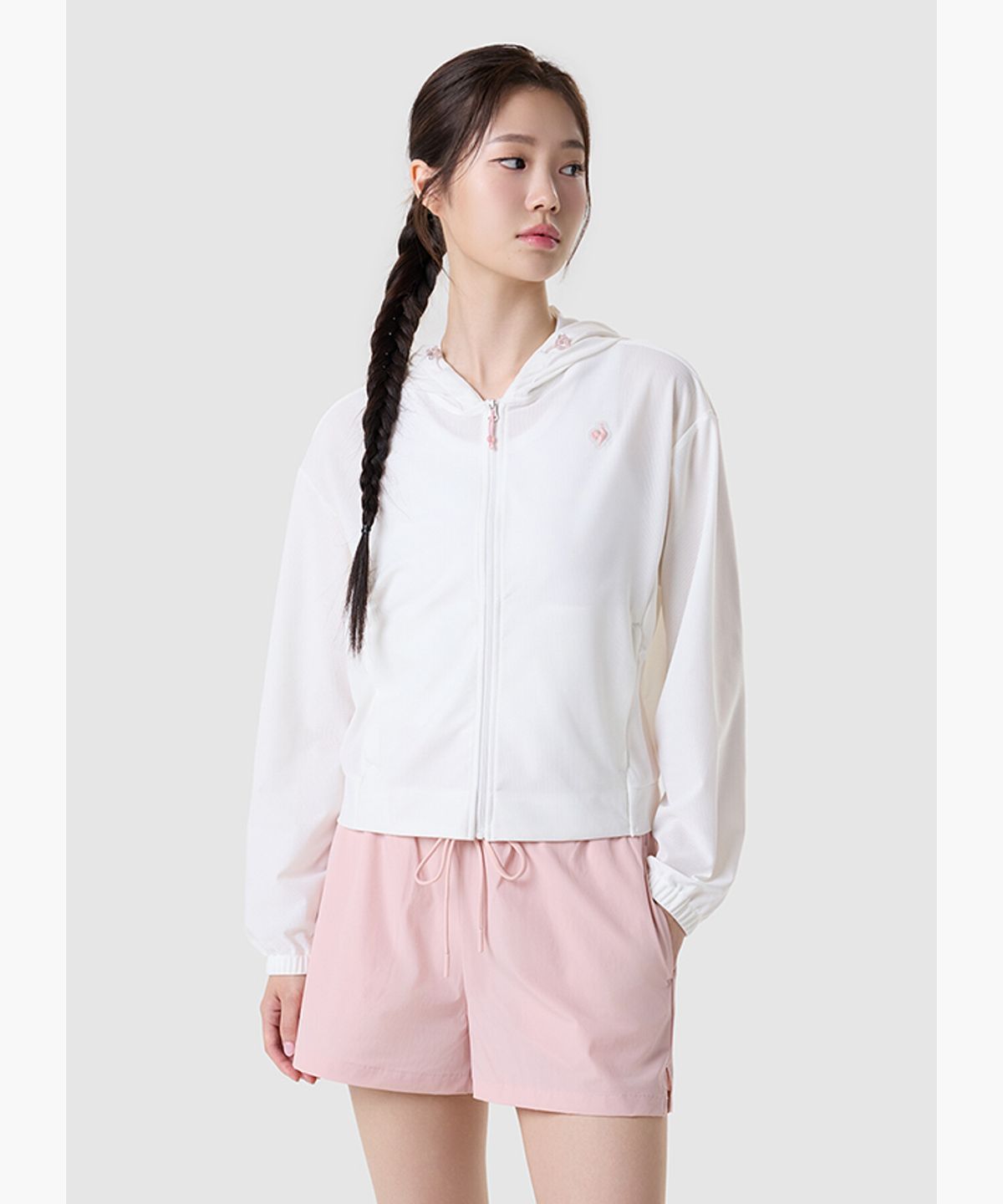 르꼬끄(LECOQ) 여성 루즈핏 메쉬 후드 자켓 - 크림 QR222SJK65
