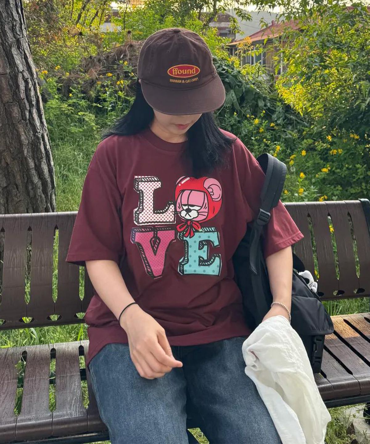 베르니(BERNI) 도트 하트 러브 반팔티 (와인)