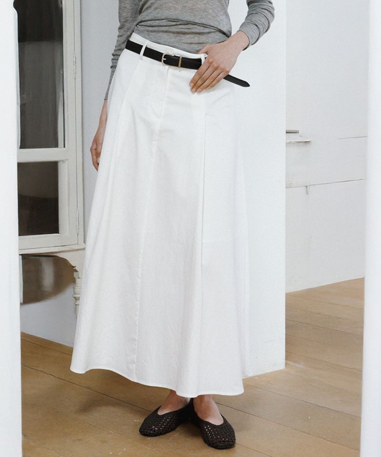 Cotton Maxi Tuck Flared Skirt_2colors