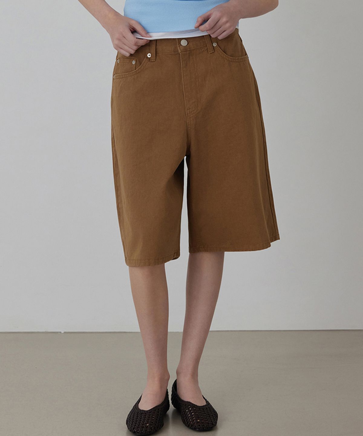 퀸스래빗(Q'SRB) Garment Dyed Bermuda Denim Pants_Brown_2colors