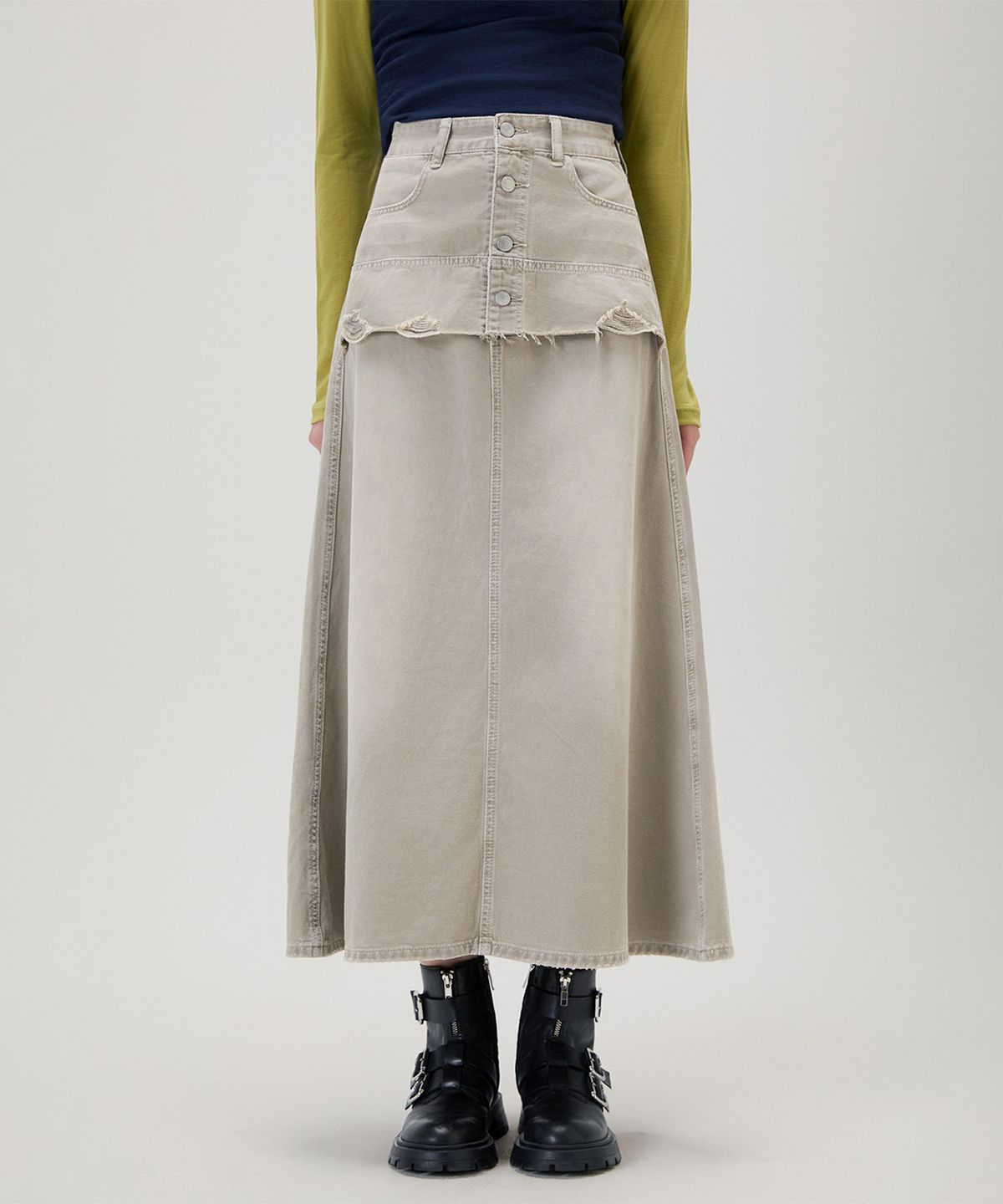 미쏘(MIXXO) 레이어드 데님 롱 스커트_MIWWJG55SS