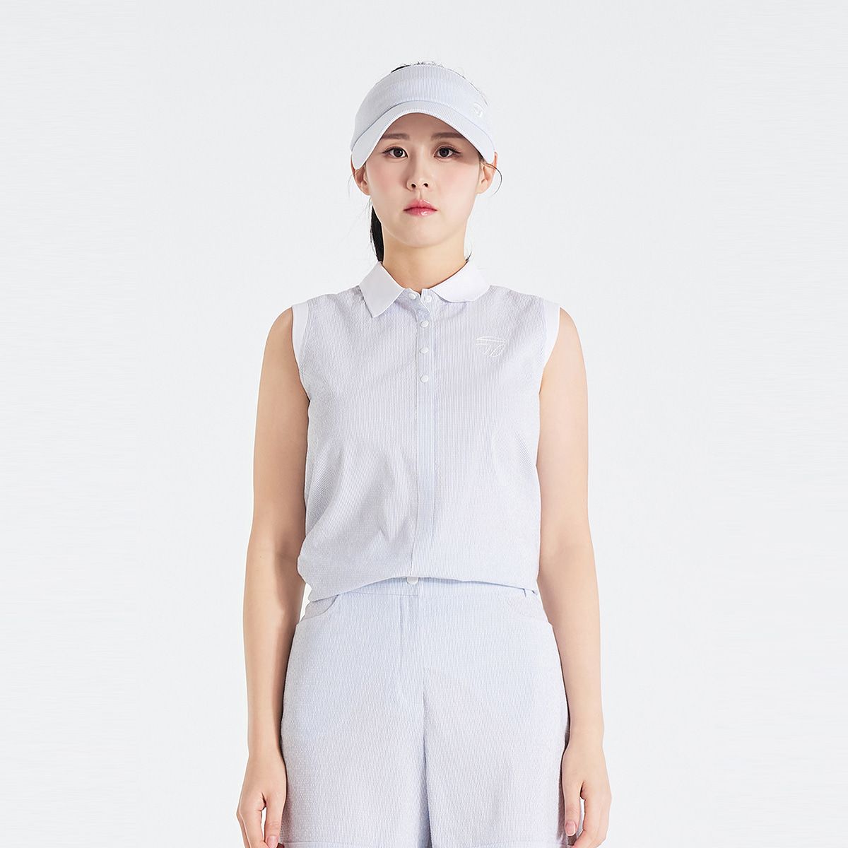 테일러메이드 어패럴(TAYLORMADE APPAREL) 26SS 여성 써커 핀스트라이프 카라 민소매 티셔츠 T8031T66246-920